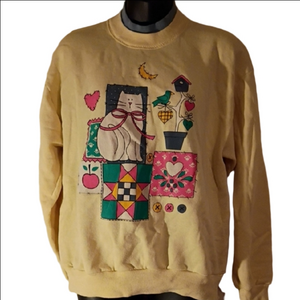 Charming Vintage Cat Graphic Crewneck Sweatshirt. Size Medium.